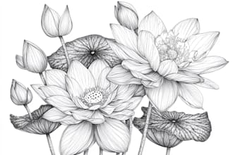 drawn a highly detailed line art botanical hand drawing