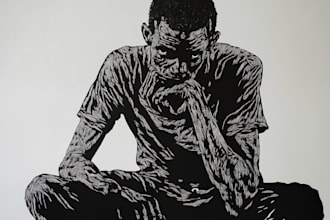 draw a custom portrait in linocut style
