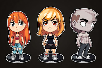 draw unique custom chibi anime character in vector art