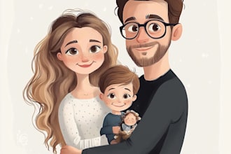 create cute portraits in my style, avatars, family portraits