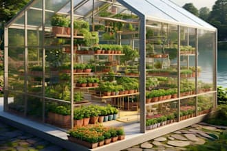 do greenhouse design, garden design, farm yard with 3d modell