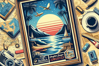 create retro, vintage travel poster and illustration