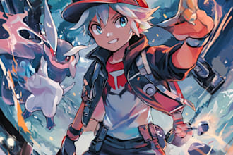draw pokemon trainer anime battle, fakemon, and fusion