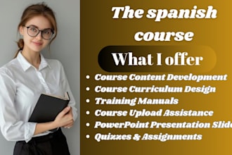 create spanish online course, training manual, course curriculum and workbook