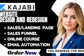 design kajabi website, sales funnel landing page, online course, email sequence