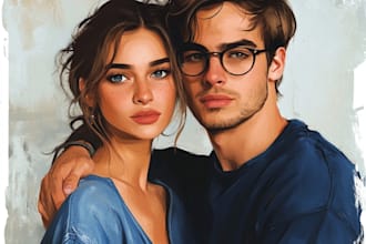 draw cute family and couple portrait illustrations