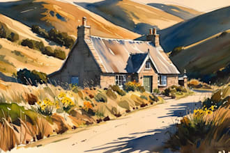 sketch house, building or landscape in my watercolor style