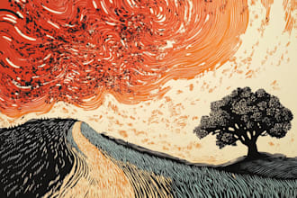 make niche colorful linocut and woodcut book illustrations