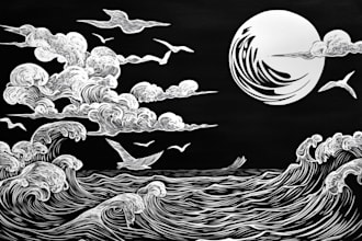 create artistic linocut illustration in my style
