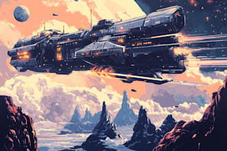 do  a spaceship illustration, sci fi art