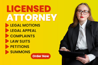 draft court motions, lawsuit, complaint, petitions, appeal, summon, case briefs