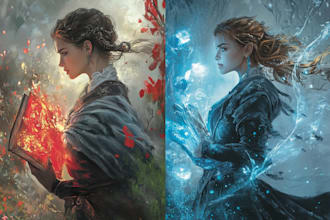 draw a unique fantasy book or cover page art or book art