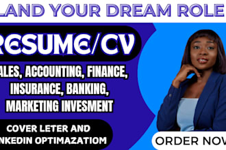 do banking, accounting, finance resumes and cover letter linkedin optimization