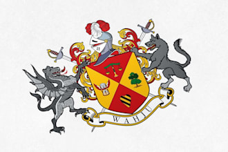 do hand drawn heraldically accurate coat of arms, family crest, heraldic logo