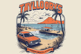 draw summer beach vintage t shirt logo design for you