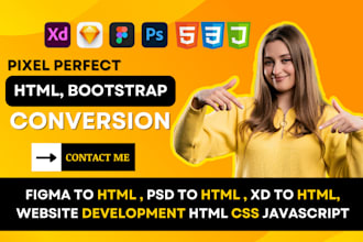 convert figma to html, psd to html, xd to html, website development html css js