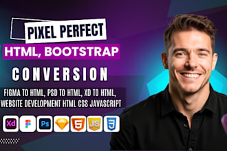convert figma to html, psd to html, xd to html, website development html css js