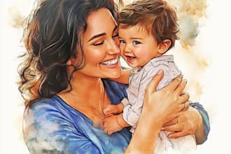 draw a digital watercolor family mother day gift