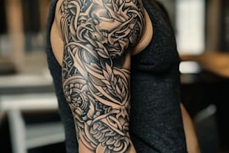create custom realistic tattoo design, tattoo sleeve