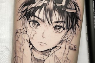 tattoo illustration anime style in lines