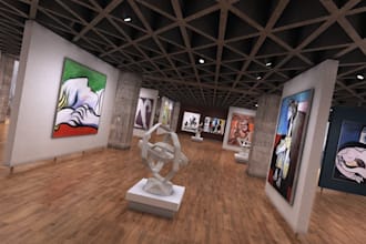 design 3d realistic art gallery showroom, 3d museum interior design