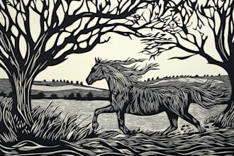 draw linocut style digital drawing art