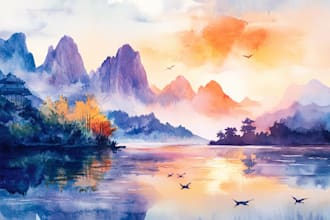 paint realistic landscape watercolor painting illustration