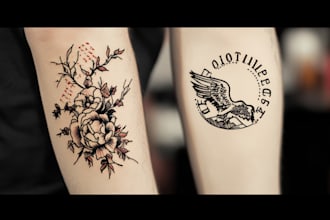 create minimalist line art tattoo with my style