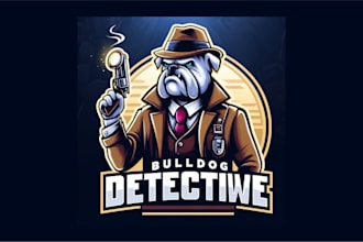 design bulldog detective cartoon, character mascot logo for your company