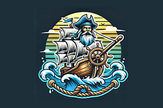 do old ship with waves cartoon, character mascot logo for your brand