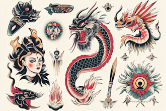 design your own traditional or old school style tattoo