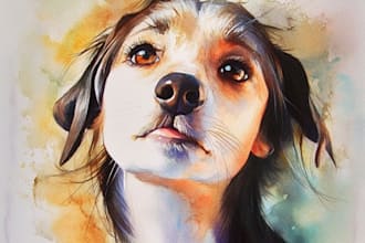 draw custom pet portrait, digital art, watercolor style