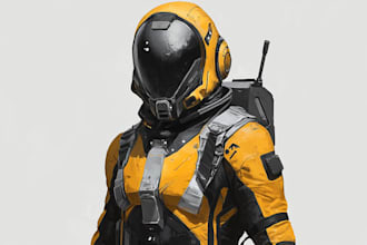create an sci fi character art, sci fi art illustration
