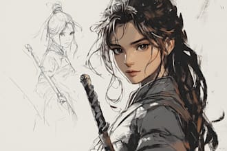 draw sketch and line art for concept art, manga and anime character illustration