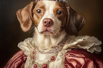 royal pet portrait, royal renaissance painting, dog portrait