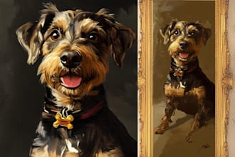 turn pet animal portrait into oil digital painting style