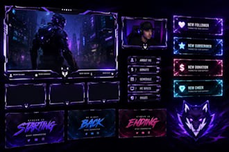 design animated twitch stream overlay, kick overlay and stream package