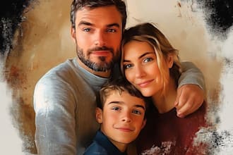 paint realistic digital oil paint family portrait, couple drawings