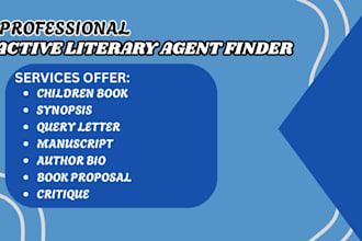 find top  active literary agent and secure publish deals for your book and ebook