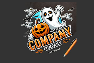 do awesome spooky ghost and pumpkin mascot logo design service