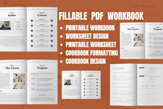 design fillable pdf workbook, mental health worksheet, cookbook formatting