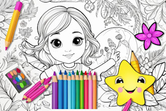do children activity book, kids and adult coloring book cover design for KDP
