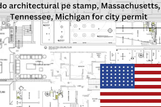 do architectural pe stamp, massachusetts, tennessee, michigan for city permit