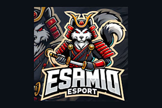 do samurai dog cartoon, character mascot logo with express delivery