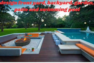 design front yard, backyard, garden, patio and swimming pool