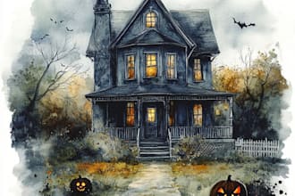 create digital watercolor halloween  house and building illustrations
