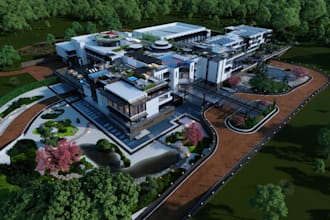 do 3d landscape design, mansion,estate ,visualization , interior deisgn,top view