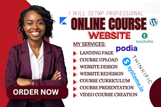 do course website, kajabi website, thinkific, wordpress, teachable, wix