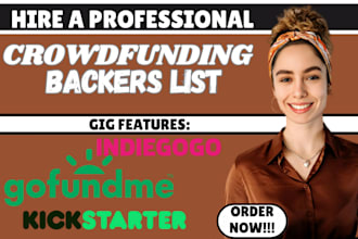 provide active crowdfunding backers list for kickstarter, indiegogo, gofundme