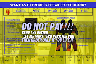 do production tech pack sports and fashion flat sketch